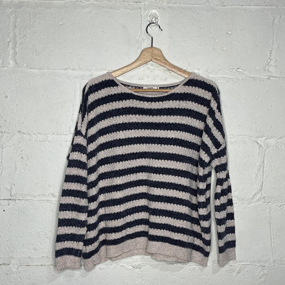 Tularosa Women's Navy White Striped Crewneck Long Sleeve Sweater Size Small